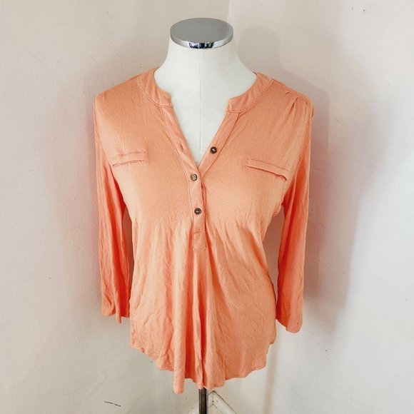 Passport Tops - Passport Peach Orange 1/2 Button Top Women's Size Small